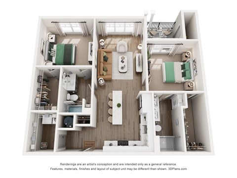 Floor plan for 2 beds, 2 baths, 1243 sqft